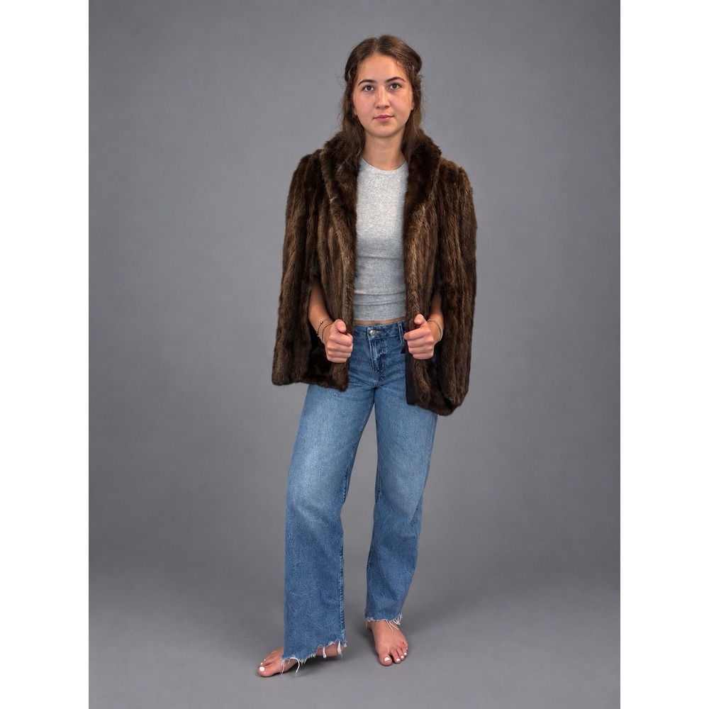 Vintage Plauck's Mink Farm Brown Real Fur Cape Coat Women's S/M Pennsylvania
